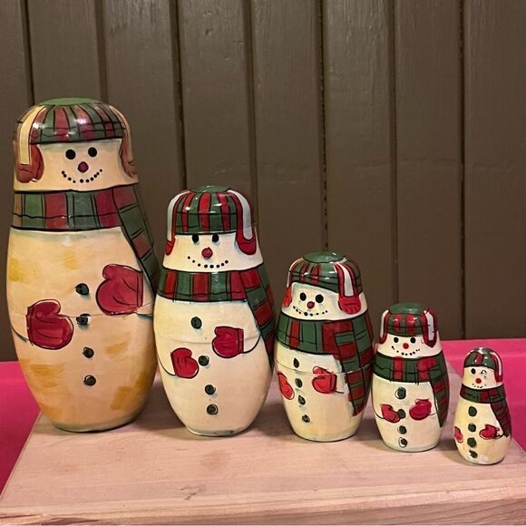 Vintage Snowman Nesting Dolls Hand Painted Terry’s Village 5 Figures - Picture 1 of 8